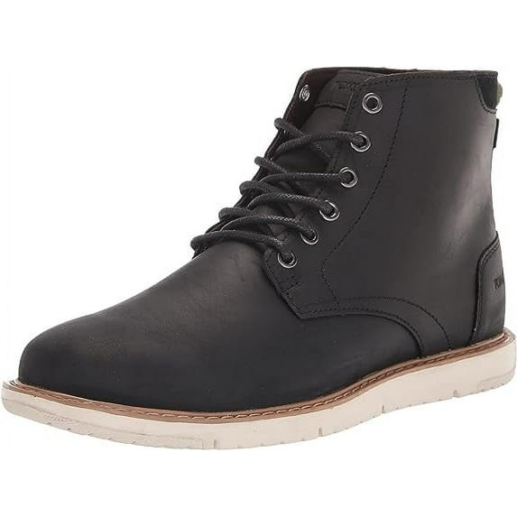 Toms Hillside Black Leather Lace Up Waterproof Lightweight Fashion Ankle Boots (Black, 8)