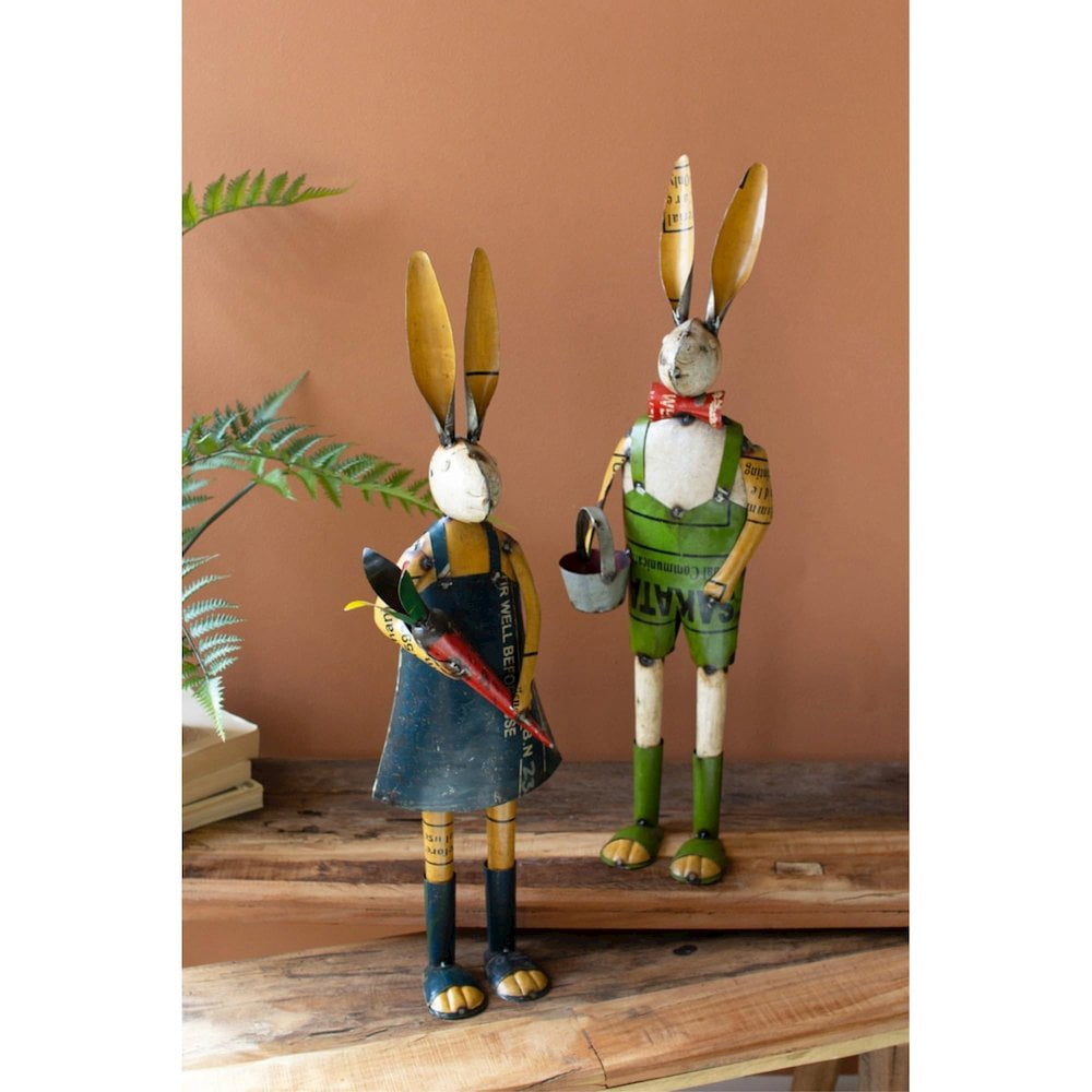 Toms India Set Of Two Recycled Metal Rabbits With Bucket And Carrot ...