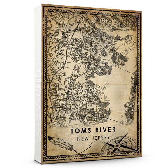 Toms River Vintage Map Prints Canvas, New Jersey Map Art Canvas, Canvas, Toms River Map City style vintage Canvas , Canvas Wall Art, Street Map Artwork Canvas
