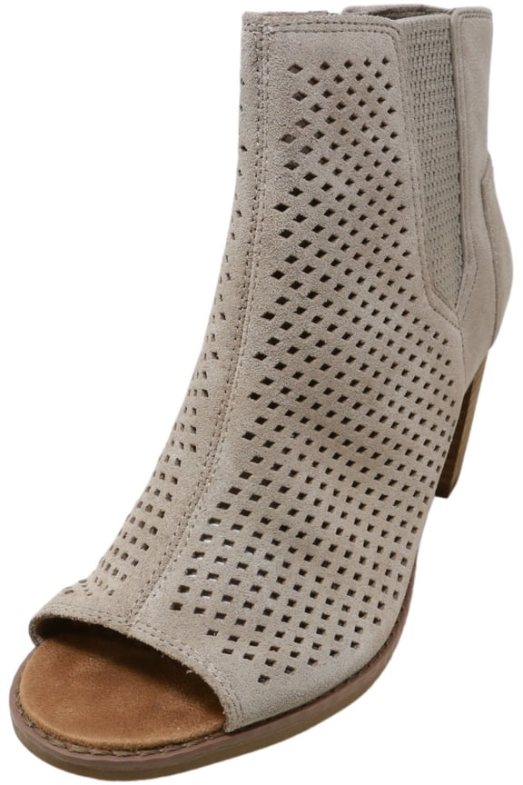 Women's Majorca Peep Toe Perf Suede Desert Taupe Diamond Mid-Calf Wedged Sandal - 12M