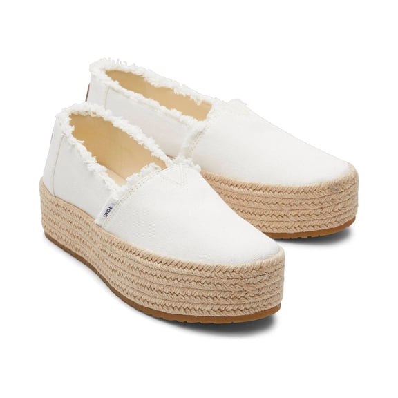 Toms Women's Valencia Platform Espadrille Sneakers Loafer Flat, White, Size 11