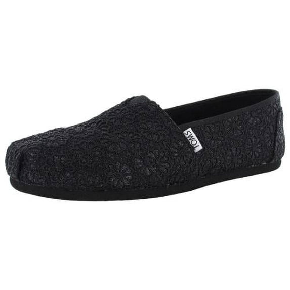 Toms Womens Crochet Glitter Slip On Alpargata Flat Shoe, Black Glitter, US 11