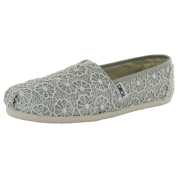Toms Womens Crochet Glitter Slip On Alpargata Flat Shoe, Silver, US 5.5