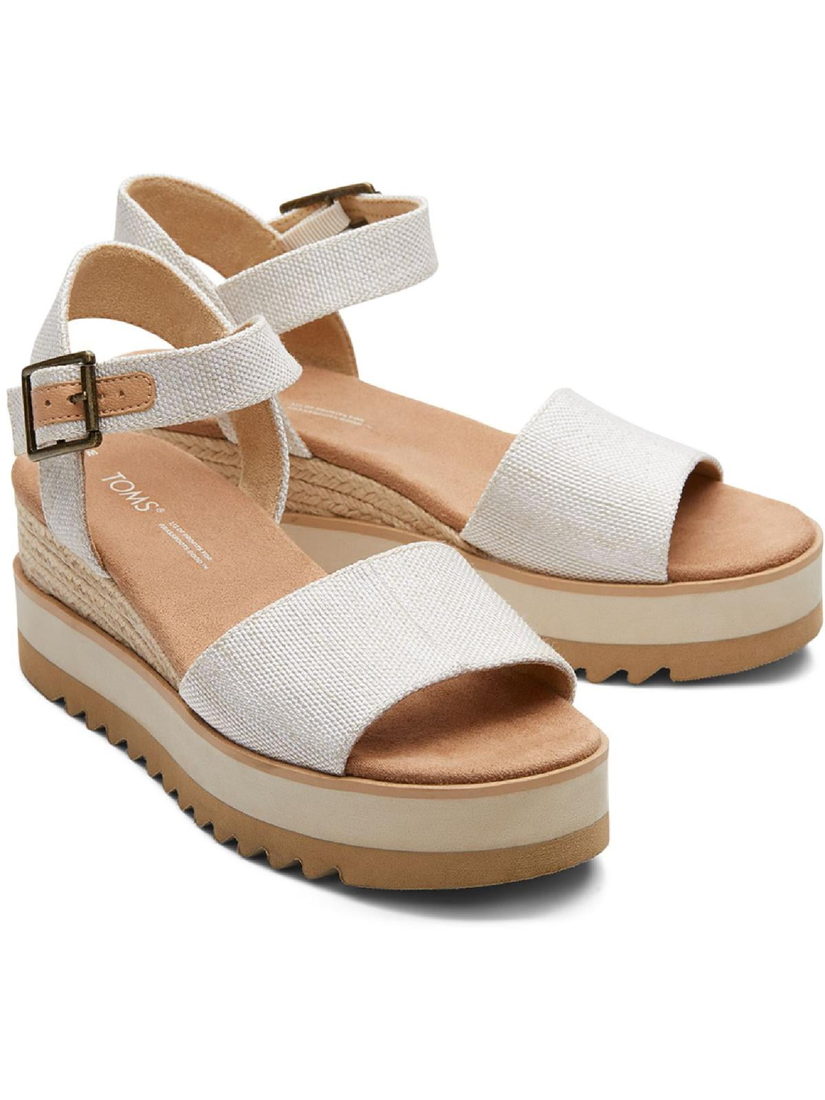 ALM. MARCH WEDGE SANDALS （Beige） Toms Womens Diana Canvas Platforms Wedge Sandals Beige 6