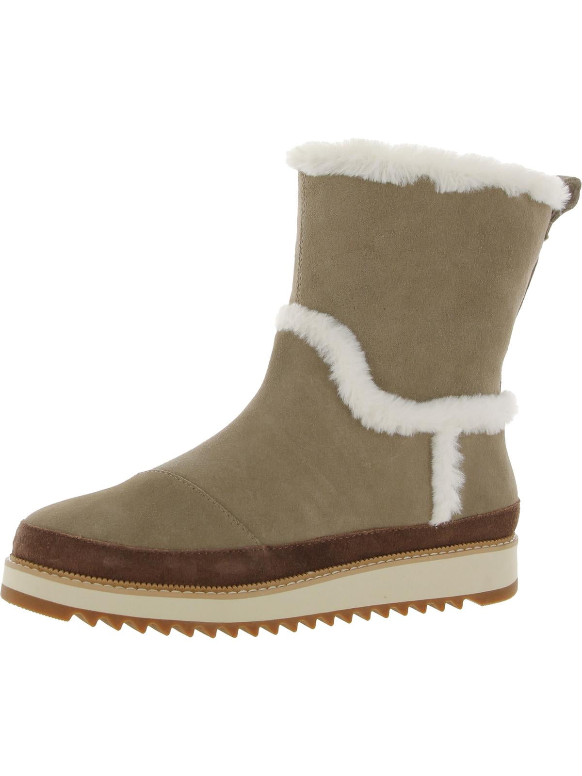 Toms Womens Makenna Leather Faux Fur Ankle Boots