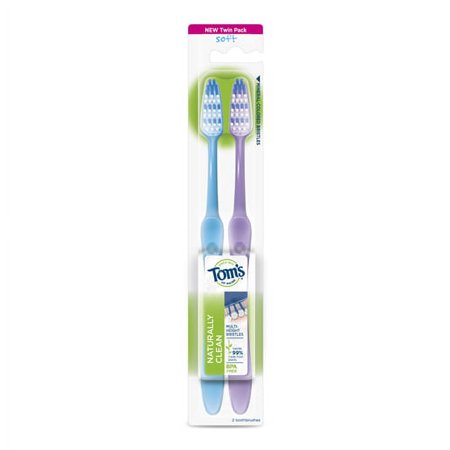 Toms of Maine Naturally Clean Toothbrush, Soft, Twin Pack, 2 Ea, 6 Pack