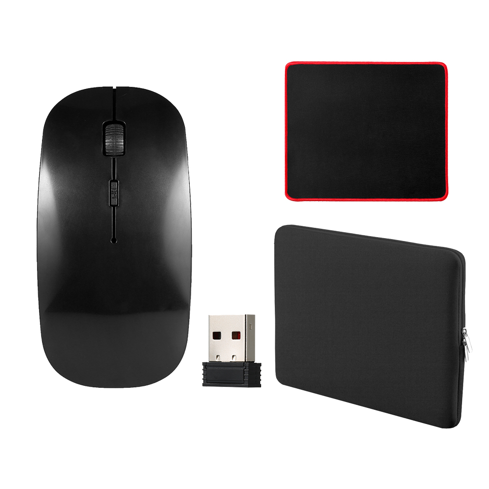 Tomshine 2.4G Wireless Mouse Portable Ultra-thin Mute Mouse 4 Keys Wireless Optical Mouse 1600DPI for Desktop Computer Laptop Black + Mouse Pad + Zipper Soft Sleeve Bag Case - image 1 of 7