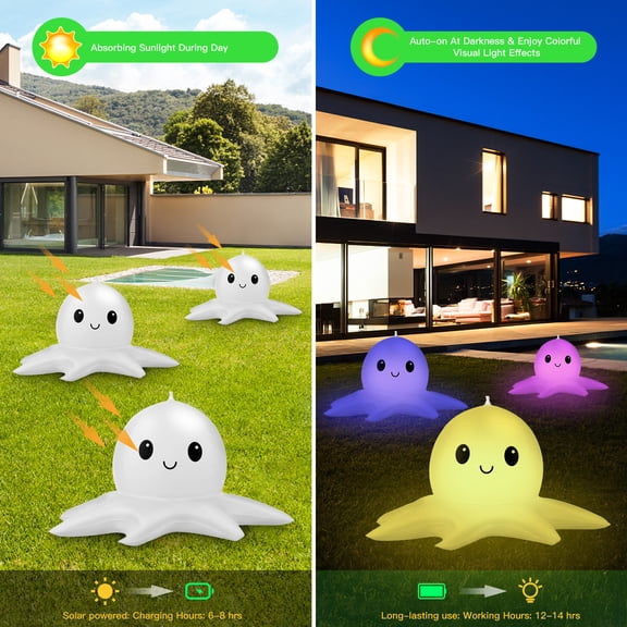 Tomshine 2PCS 13.4 Inches Solar Powered LEDs Floating Inflatable Octopus Pool Lights with Remote Control, RGBW 16 Colors Changing, 4 Lighting Modes, IP68 Waterproof
