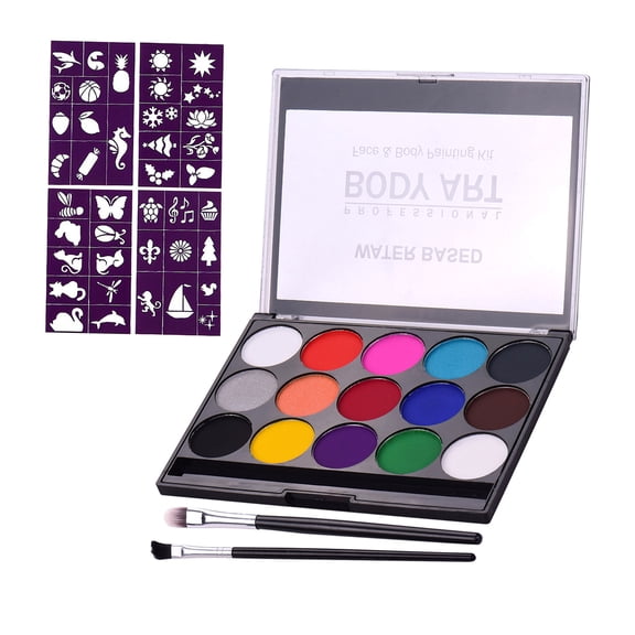 Tomshine Body Face Paint Kit, 15 Colors Water Based Removable with 2 Brushes & 4 Templates for Party Supplies