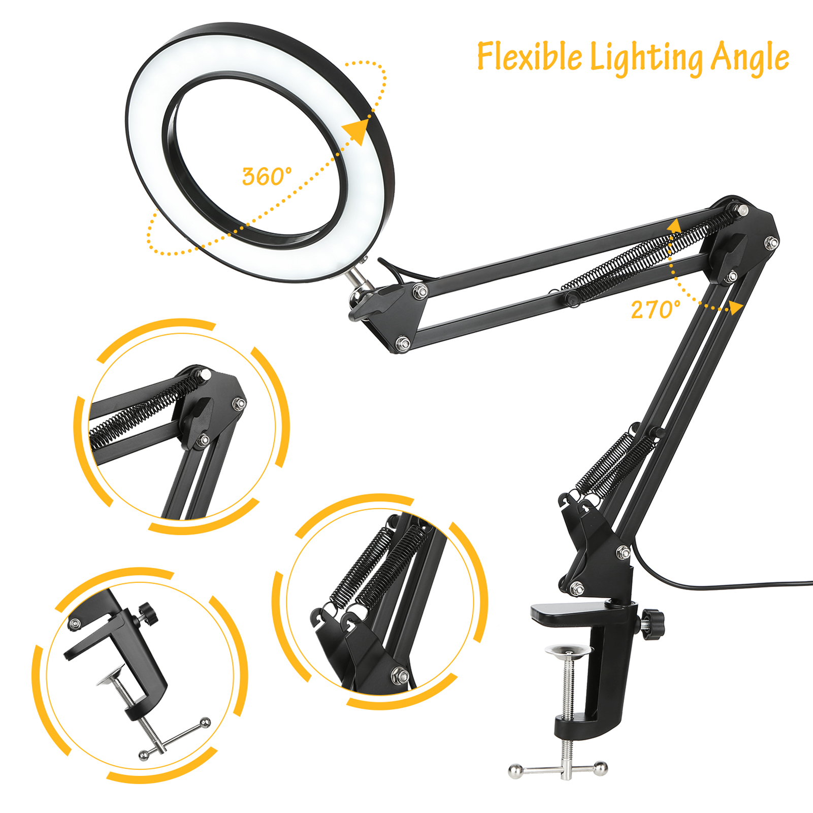 Tomshine Flexible Clampon Table Lamp Swing Arm Dimmable LEDs Desk