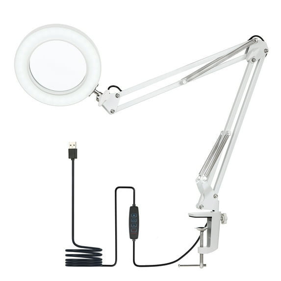 Tomshine Flexible Clamp-on Table with 8x Magnifier Swing Arm Dimmable LEDs Desk 3 Color Modes & 10 Brightness Levels Reading Working Studying
