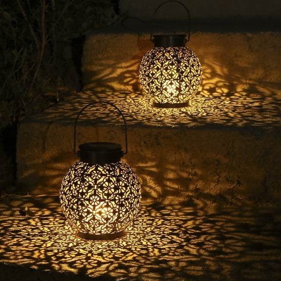 Tomshine Outdoor Solar Lantern Light Hollowed-out Design Decorative Metal Hanging LED Lights Sensitive Lighting Control Lamp IP44 Water Resistant for Patio Courtyard Balcony Garden 1pcs