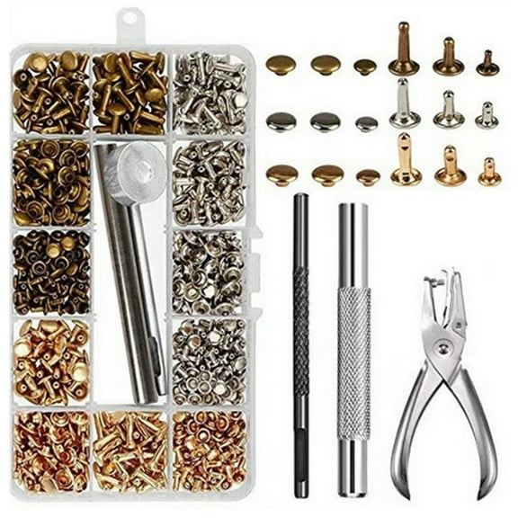 Tomshoo 300 Sets Leather Rivets Double Cap Rivet Tubular Metal Studs With Punch Pliers Fixing Set Tools For Diy Leather Craft