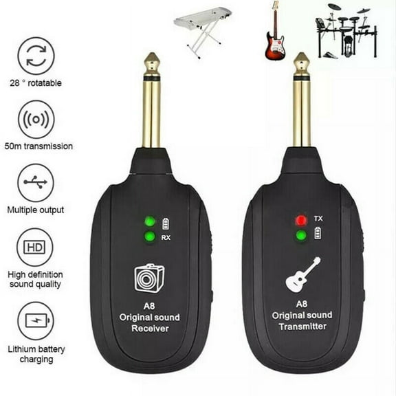 Tomshine A8 UHF Wireless Guitar Transmitter Receiver Set 730mhz 50M for Electric Guitars Bass Violin