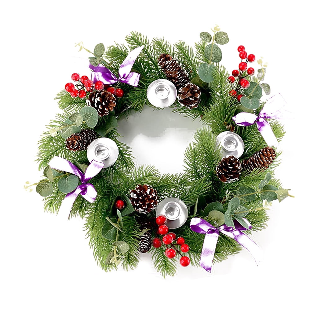 Tomshoo Advent Candle Holder, 12inch Christmas Wreath with Ribbon