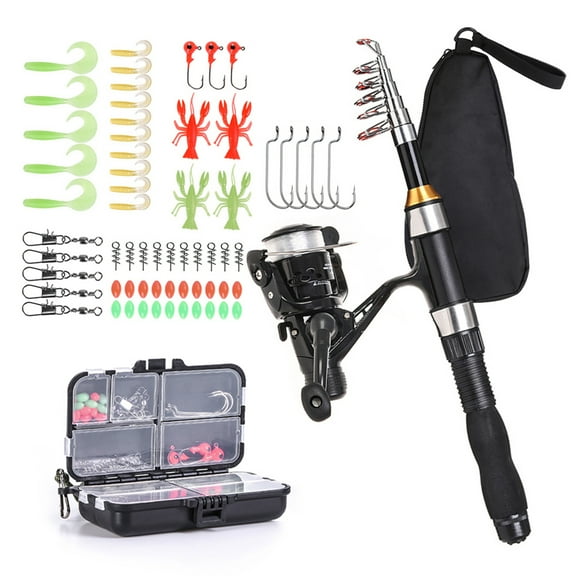 Tomshoo Convenient Fishing Rod Reel Combo Set, Telescopic Spinning Rod with Lures and Tackle Box Included