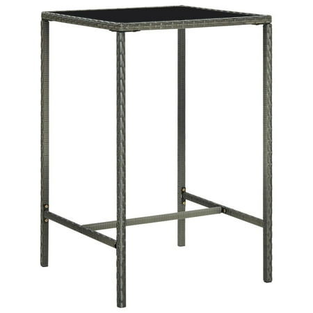 Tomshoo Patio Bar Table Gray 27.6"x27.6"x43.3" Poly Rattan and Glass
