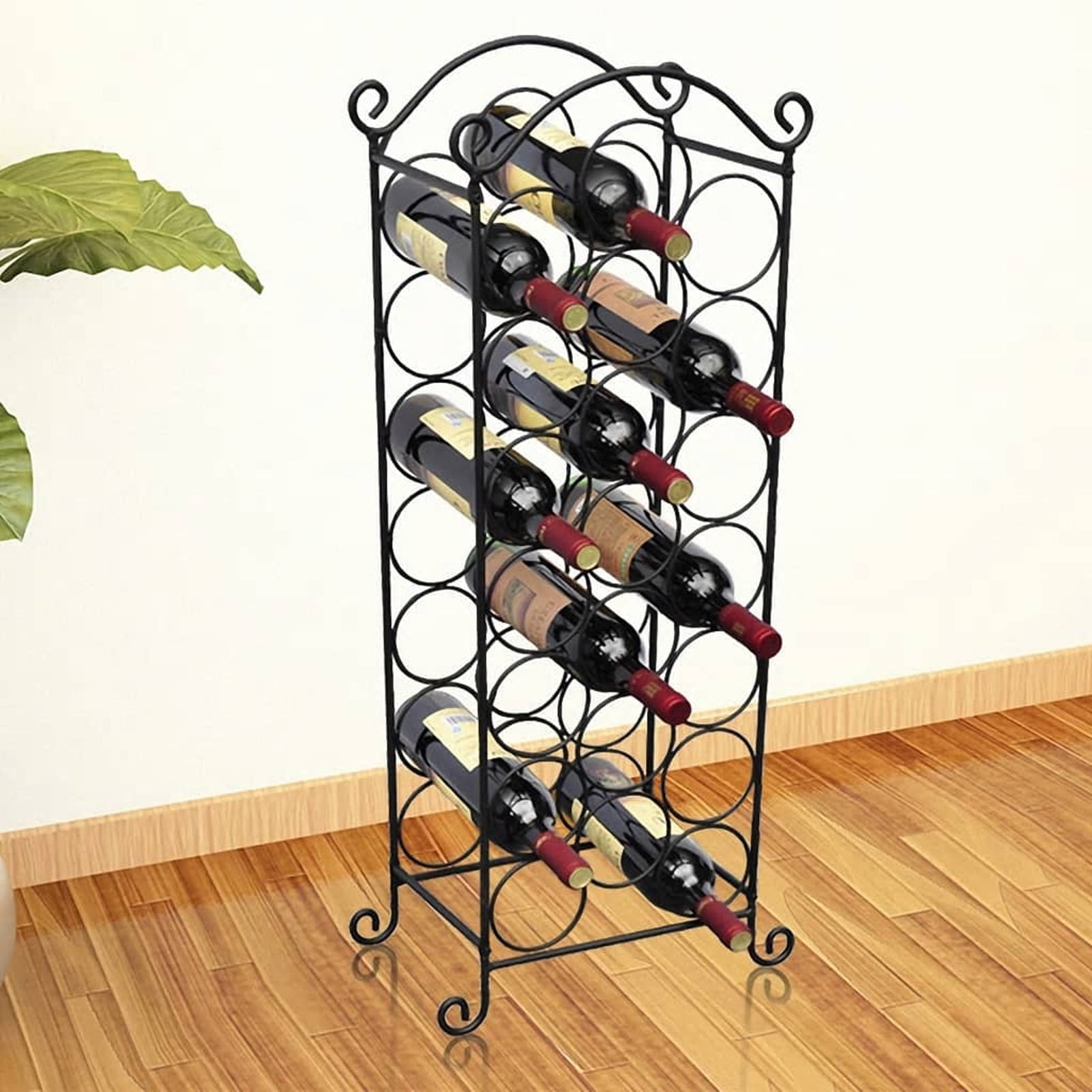 Black Metal 21-Bottle Ornate Wine Rack