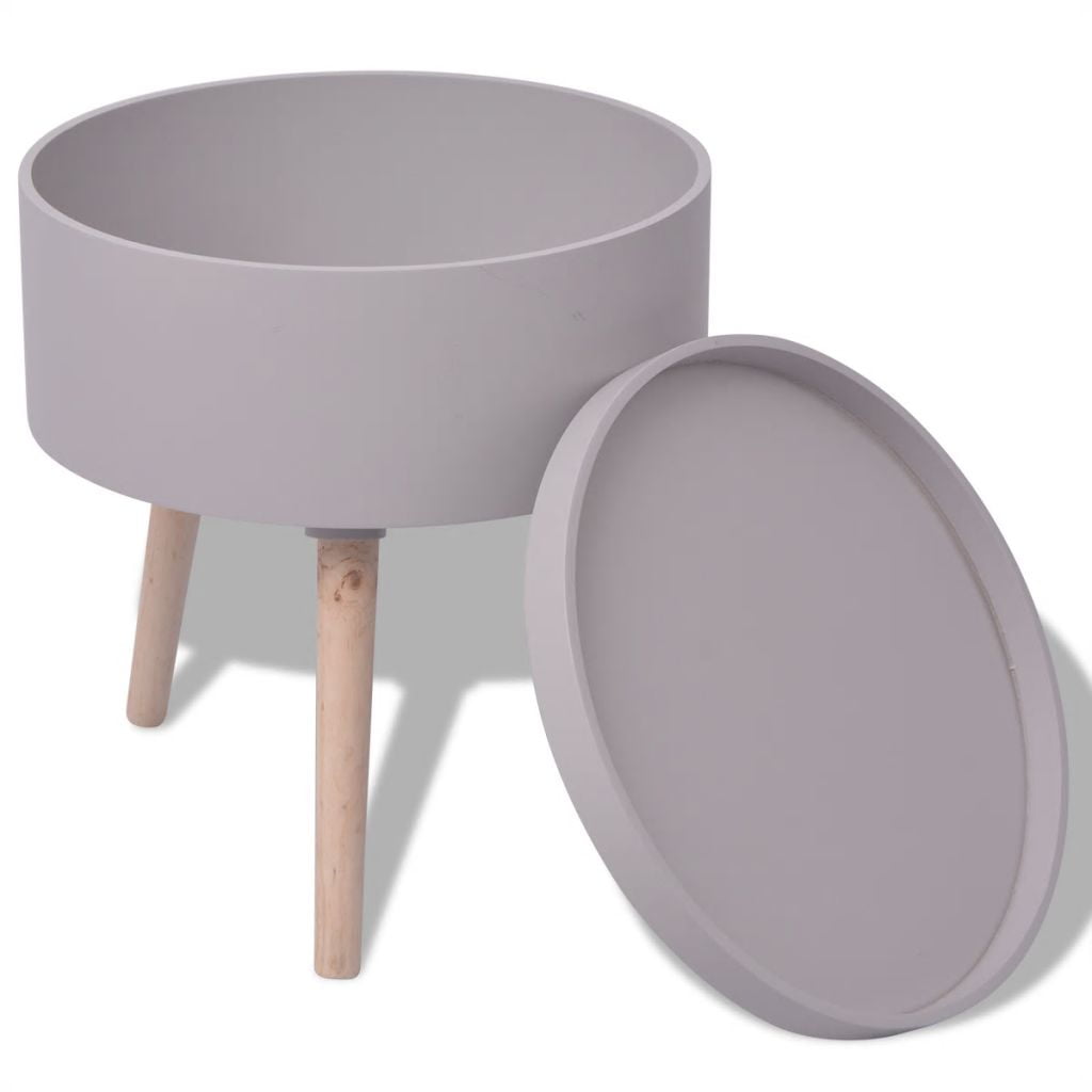Gray Round MDF Side Table with Pinewood Legs