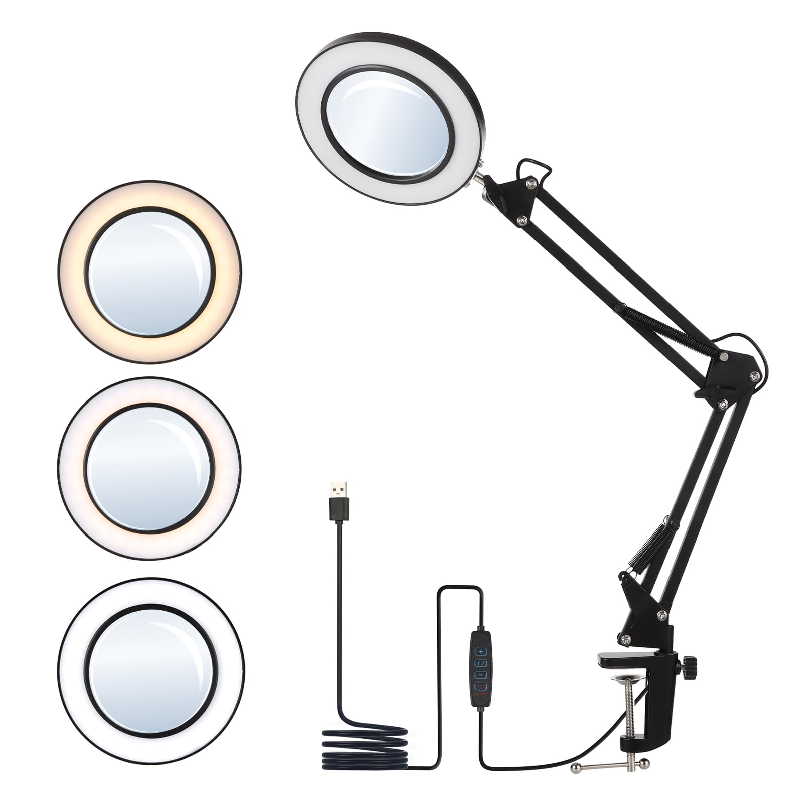 Tomshoo Swing Arm Dimmable LEDs Desk Magnifier with Lamp, Flexible