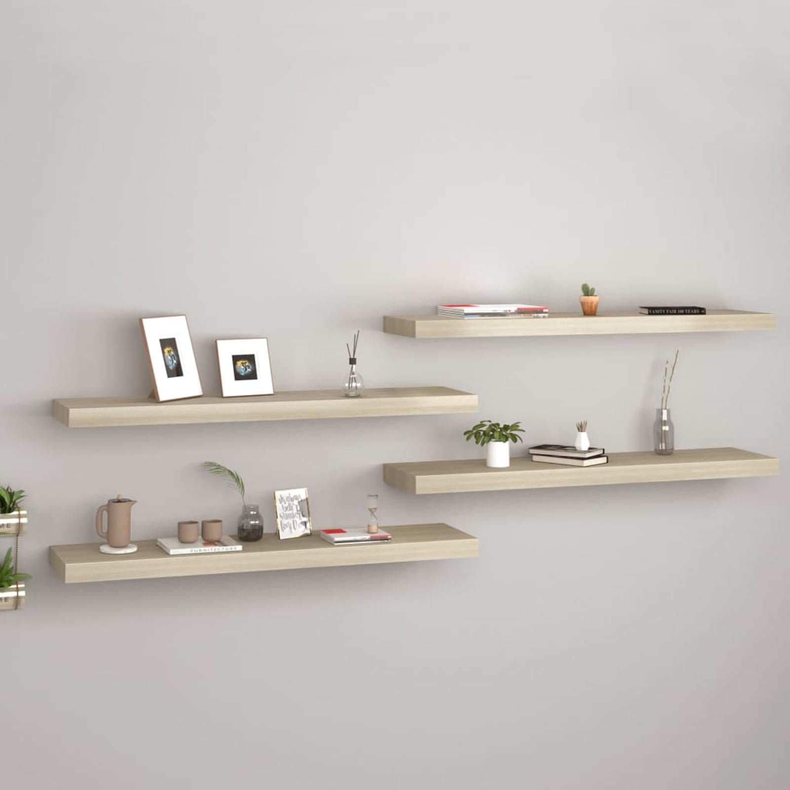 Elegant White Oak Floating Wall Shelves, 35.4"x9.3"