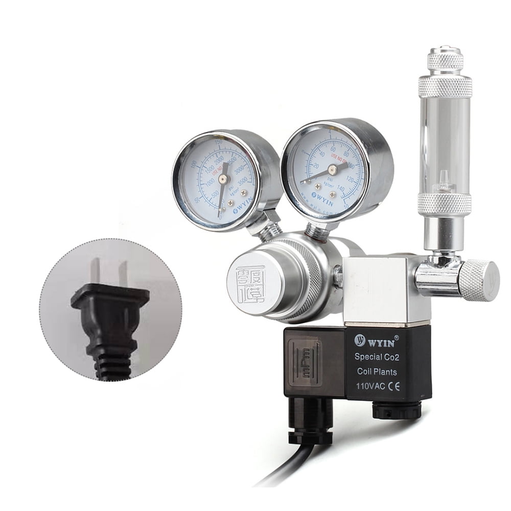 Tomshoo rated 12V CO2 Pressure Regulator for Aquariums Large Double Pressure Gauge, Bubble