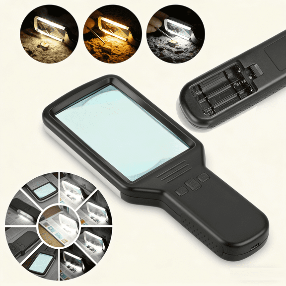 Tomsoo Rechargeable LED Lighted Real Glass Handheld Magnifier - 3 Color Modes Stepless Dimmable for Macular Degeneration Low Vision Seniors