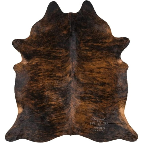 Tomtom Cowhides Brindle Dark Leather Hide Rug, 7' x 6'