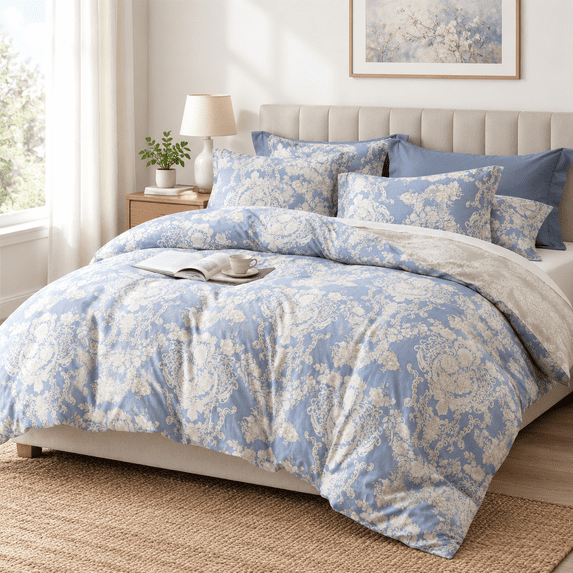 Ton 3flduvet Cover Sets-grayish Blue With Luxuriobeige Damask Pattern ...