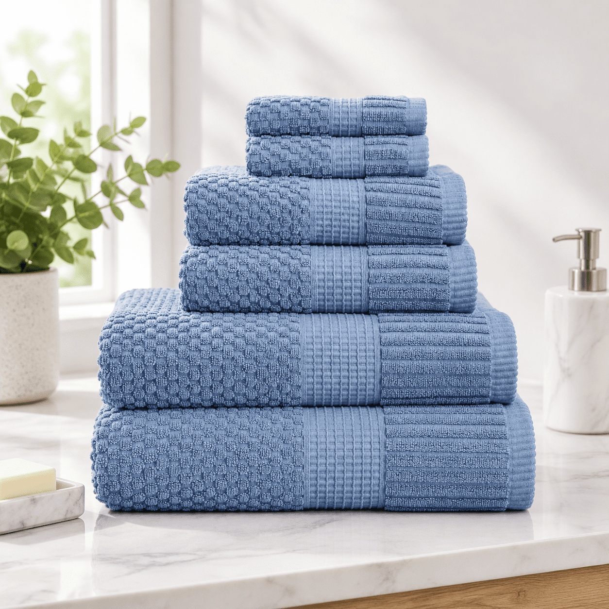 Trinity Collection Ton 6 Piece Bath Towel Set | Blue Towels Oeko-tex Standard 100 Soft ...