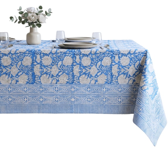 Ton Blockprint Square Table Cloth Azora Blue 60