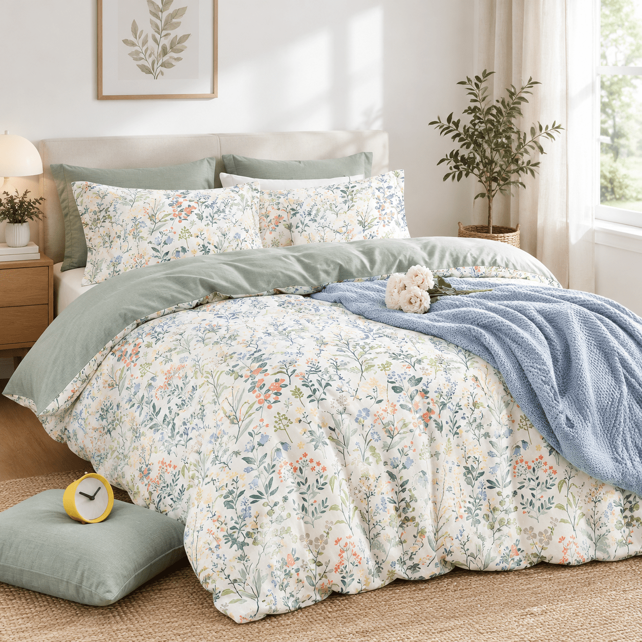 Ton Flduvet Cover Full Size 3pc - Botanicalflower Pattern With Soft ...