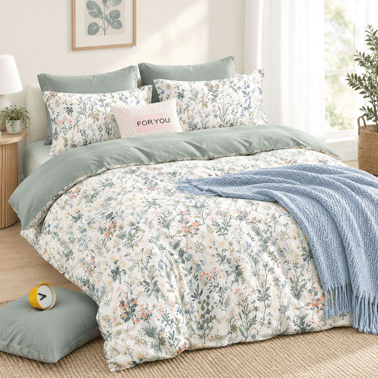 Ton Flduvet Cover Queen Size 3pc - Botanicalflower Pattern With Soft ...