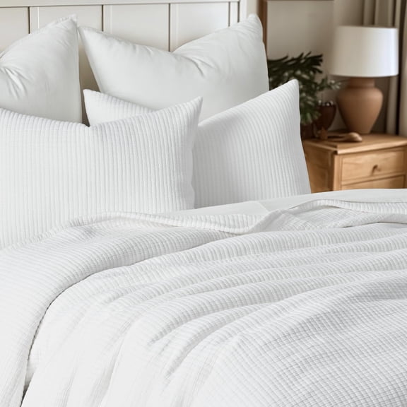 Ton Gauze Full Queen Bedspread Ultra Soft Prewashed Pick Matelasse Coverlet Lightweight Textured Oversized Quilt Bedding Set For All Season W/2 Shams White