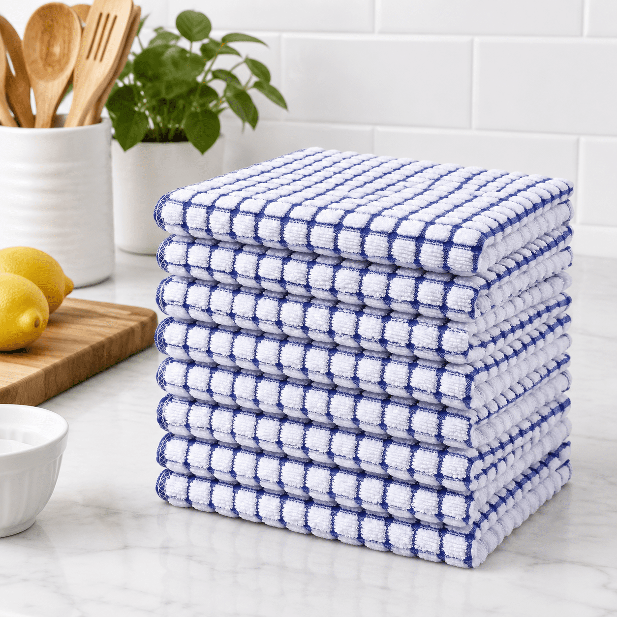 Ton Kitchen Towels 16"x 25" Blue Check Design 8 Pack - Walmart.com