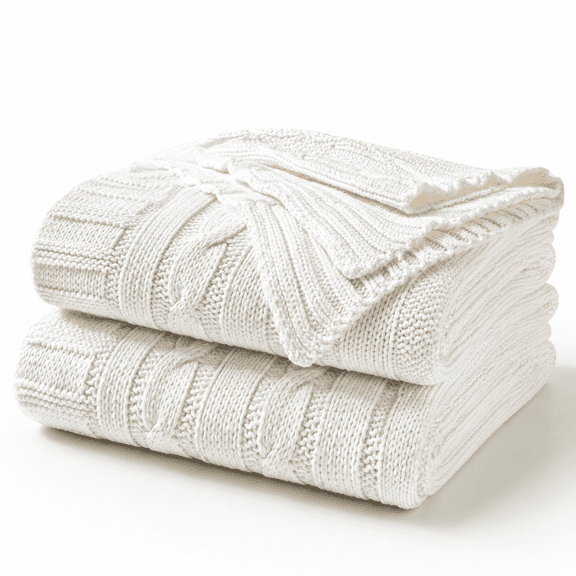 Ton Oversized Cable Knit Throw Blanket 60 X 80 White
