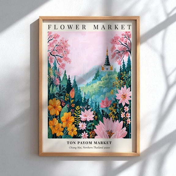 Ton Payom Flower Market Poster, Chiang Mai Thailand, Unframed Paper Poster 8x10in