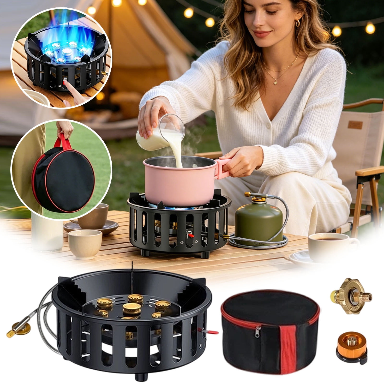 Ton Portable Butane Camping Stove with Case: Portable Ignition, Precise Heat Control - Camping & Tailgating and Outdoor Cooking,Black