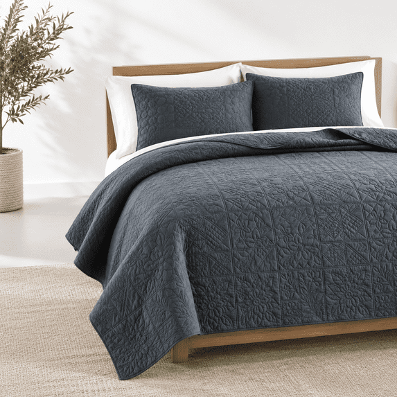 Ton Quilt Patchwork Queen Size Steel Blue Farmhouse Bedspread Coverlet ...
