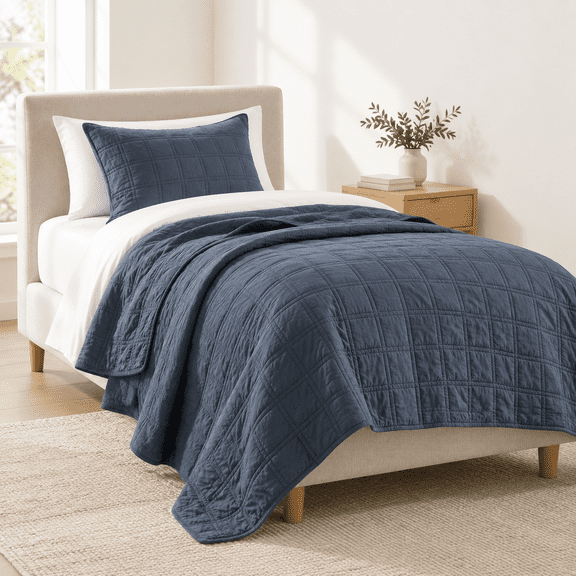 Ton Quilt Set Size Denim Blue Pre-washed Bedspreads Coverlet In Geometric Pattern Cozy Lightweight Stdecorative Bedding Cover Wit