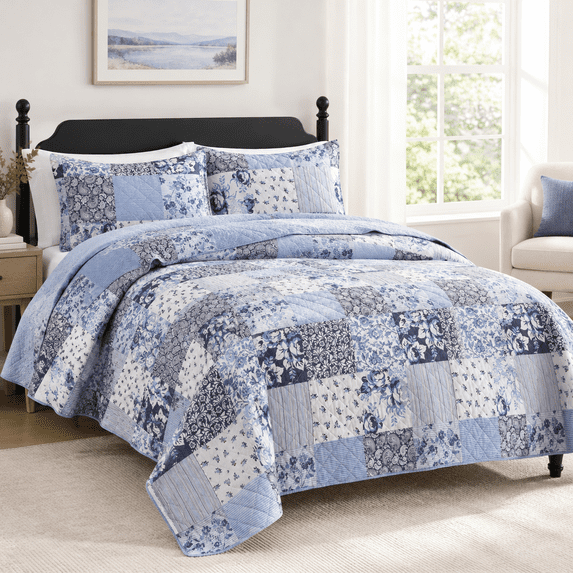 Ton Reversible Patchwork Quilt King Size Blue&grey - Walmart.com