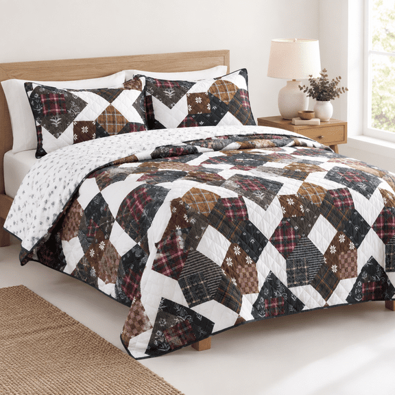 Ton Reversible Patchwork Quilt King Size Brown&navy