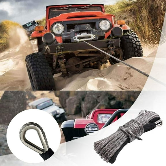 Ton Synthetic Winch Rope String Line Cable 1/4" 50ft 7500LBs ATV UTV SUV Truck Boat Towing Synthetic Winch Recovery Rope(Gray)