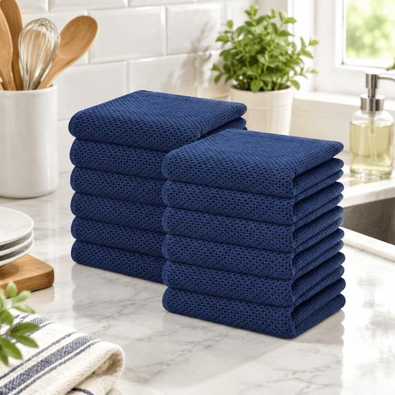 Ton Waffle Weave Kitchen Dish Towels 12-pack Navy Blue - Walmart.com