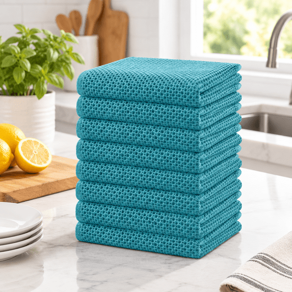 Ton Waffle Weave Kitchen Dish Towels 8-pack Lake Blue - Walmart.com