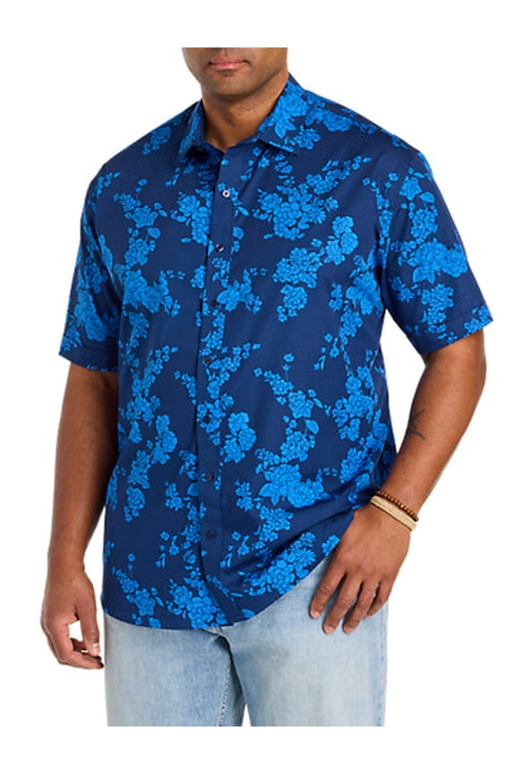 Tonal Floral Sport Shirt Blue 2XL