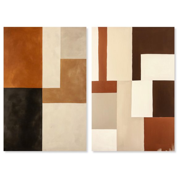 Tonal Grid Duo Canvas Print Boho Gold Wall Decor Set by Art Remedy, Gallery Wrapped, 10 x 15