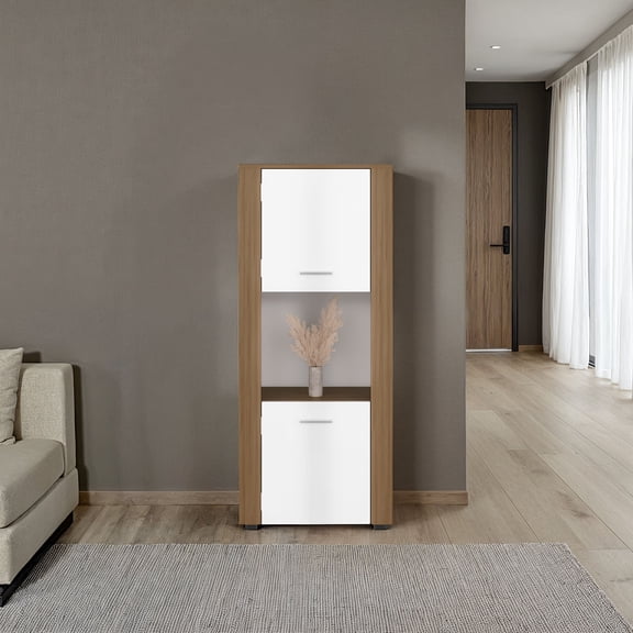 Tonalea 53" Freestanding Vertical Bookcase with Two Doors Cabinet and Three Storage Shelves