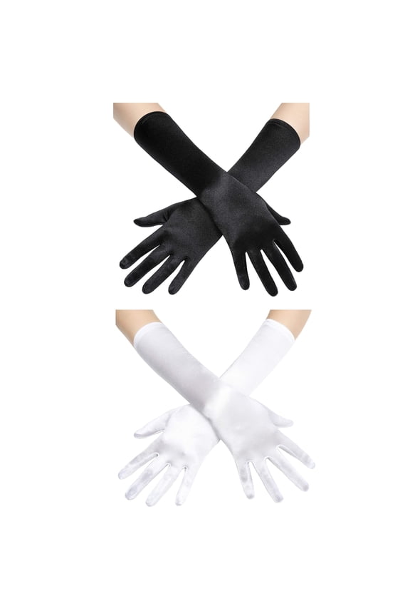 2 Pack Women's Long Satin Flapper Elbow Length Opera Evening Party Wedding Gloves