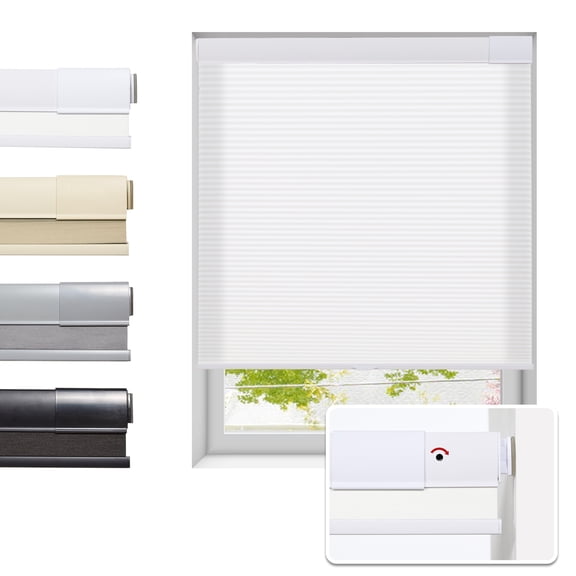 Tonature No Drill Cellular Shades for Indoor Windows, Thermal Insulating & Noise Reducing Honeycomb Blinds, Cordless Free Stop Blinds Light Filtering, White, 34"w X 64"h